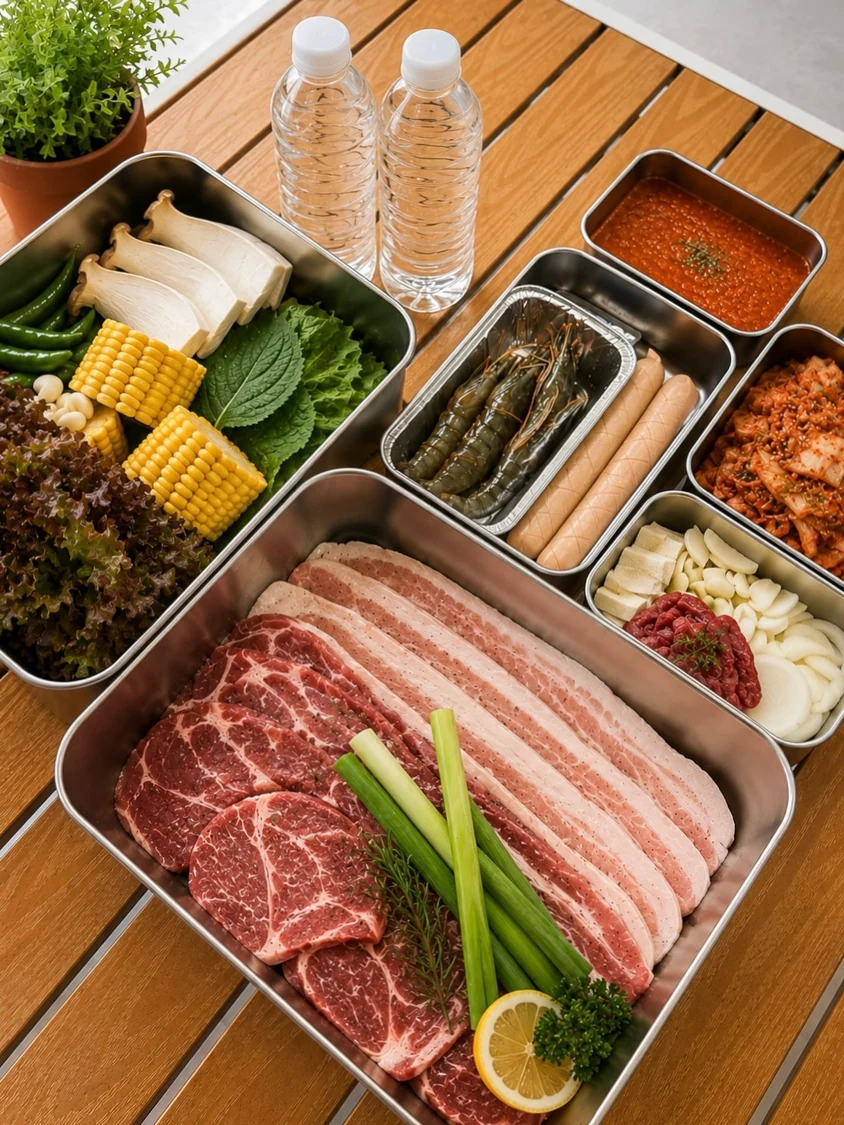 해핑글램핑의 바비큐 상차림